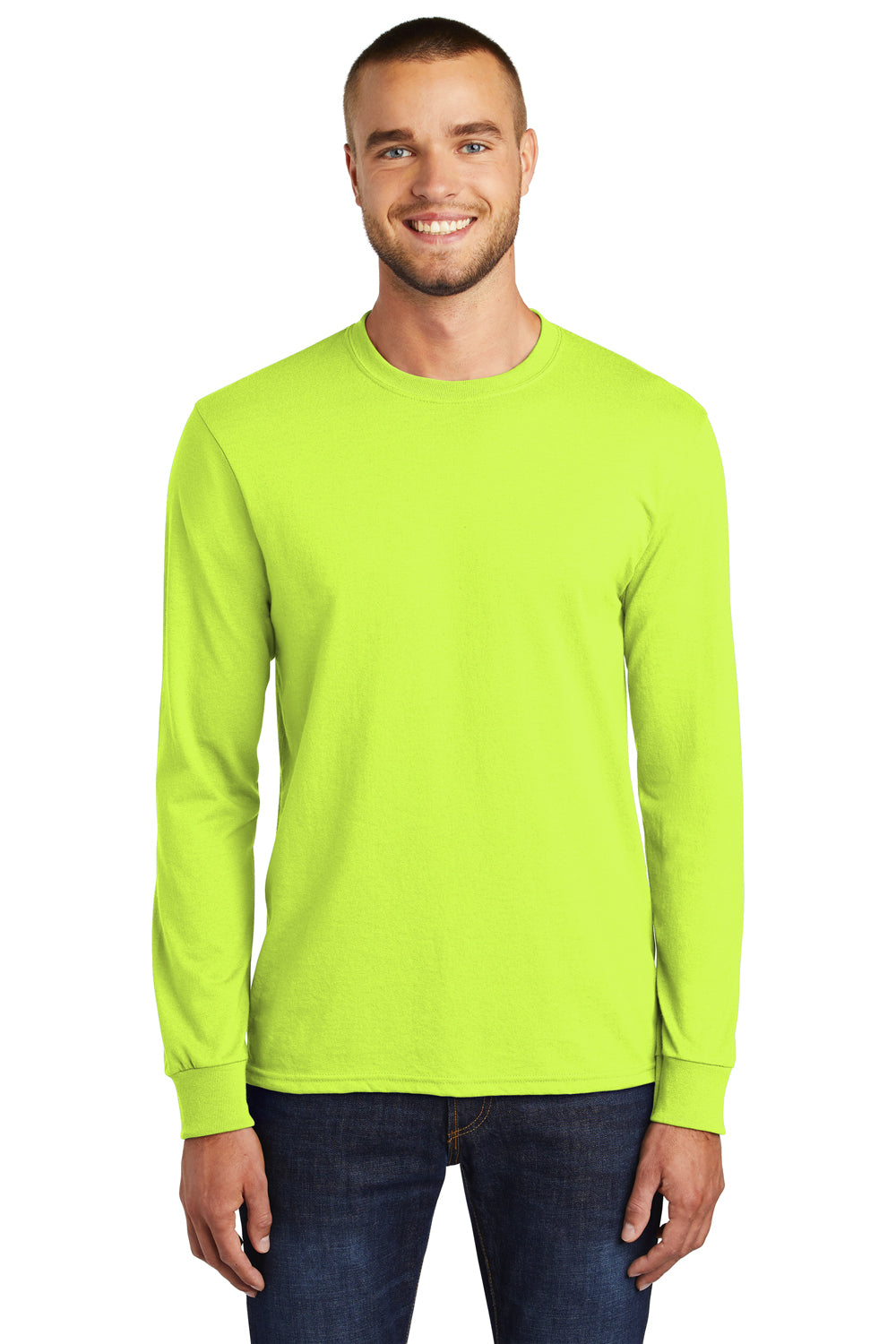 Mens Core Long Sleeve Crewneck T-Shirt - Safety Green