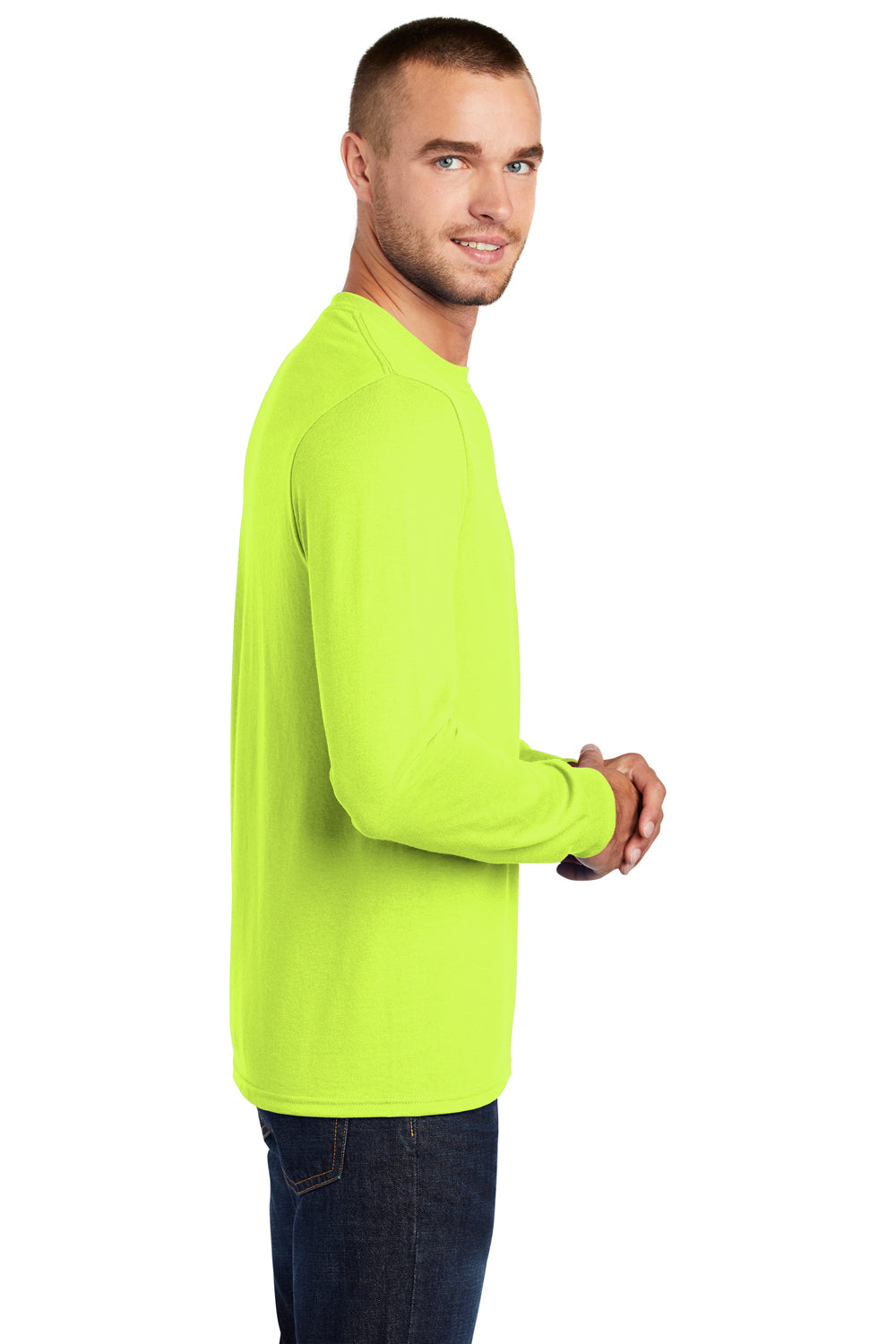 Mens Core Long Sleeve Crewneck T-Shirt - Safety Green