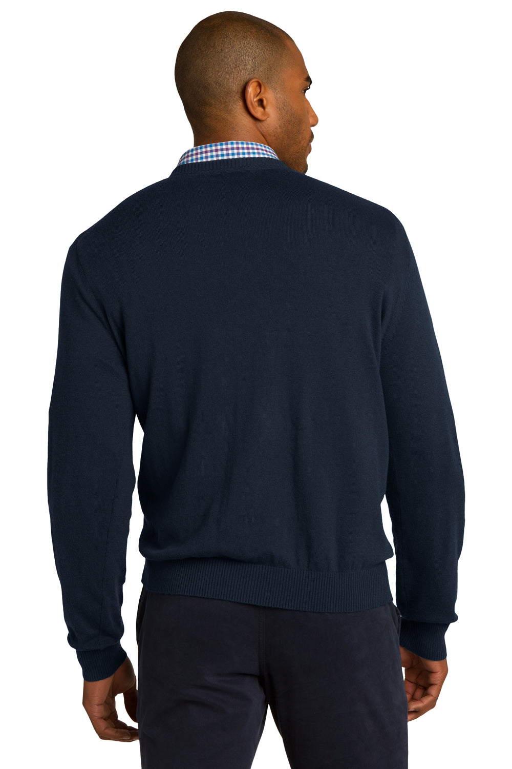 Mens Long Sleeve V-Neck Sweater - Navy Blue - Closeout