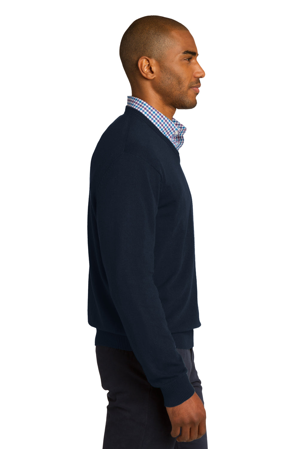 Mens Long Sleeve V-Neck Sweater - Navy Blue - Closeout