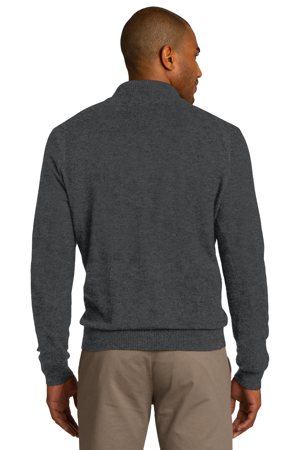 Mens Long Sleeve 1/4 Zip Sweater - Heather Charcoal Grey - Closeout
