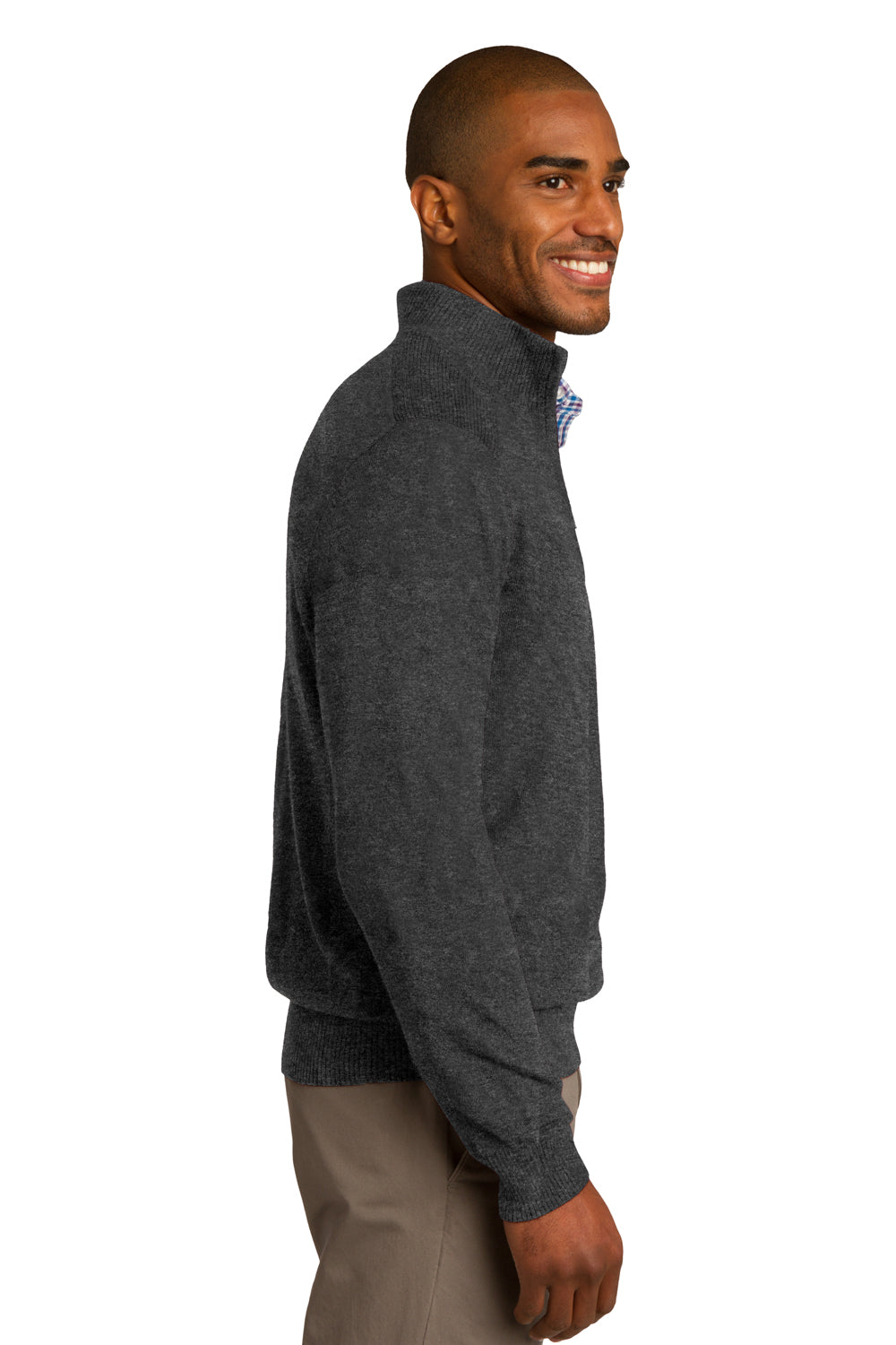 Mens Long Sleeve 1/4 Zip Sweater - Heather Charcoal Grey - Closeout