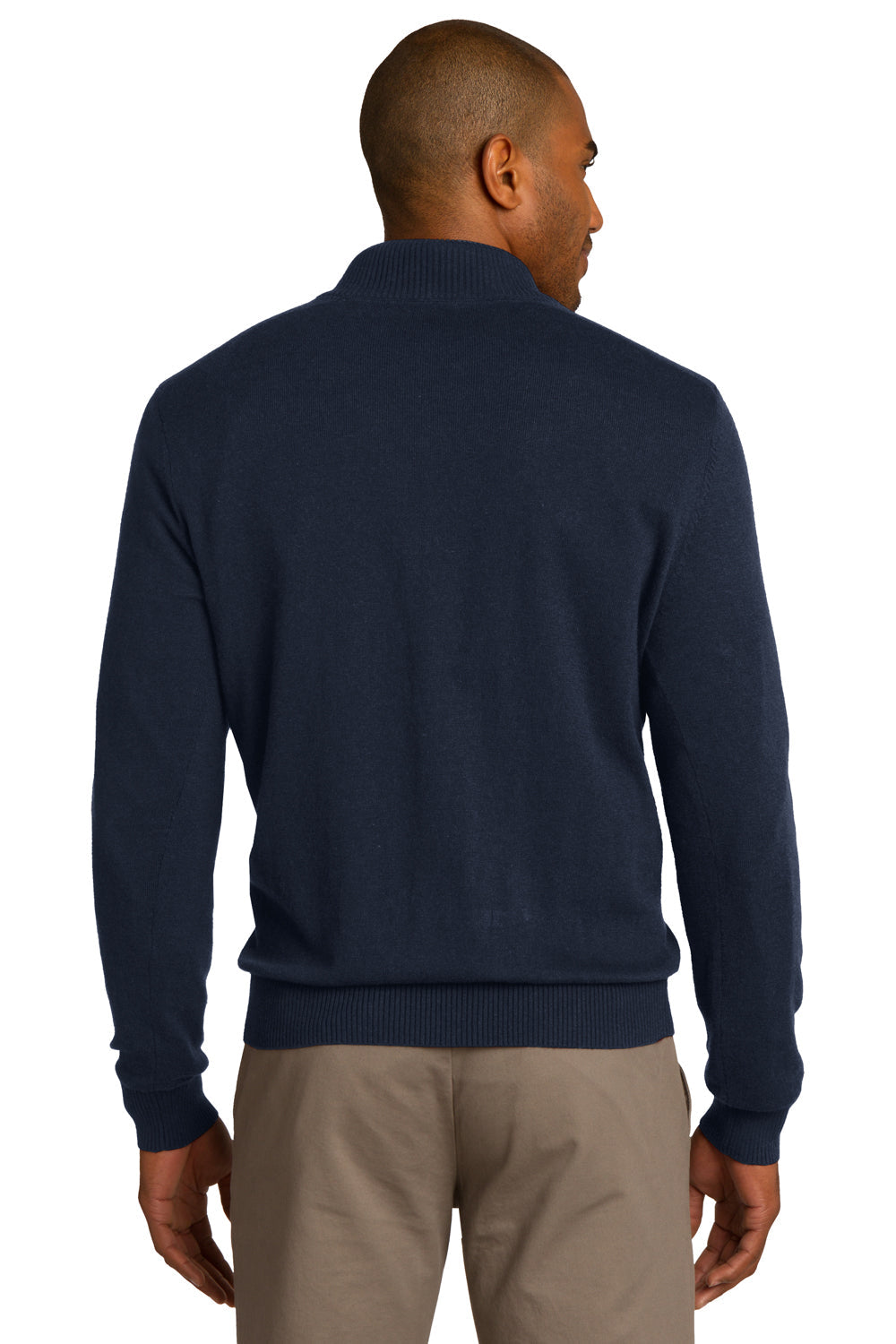Mens Long Sleeve 1/4 Zip Sweater - Navy Blue - Closeout