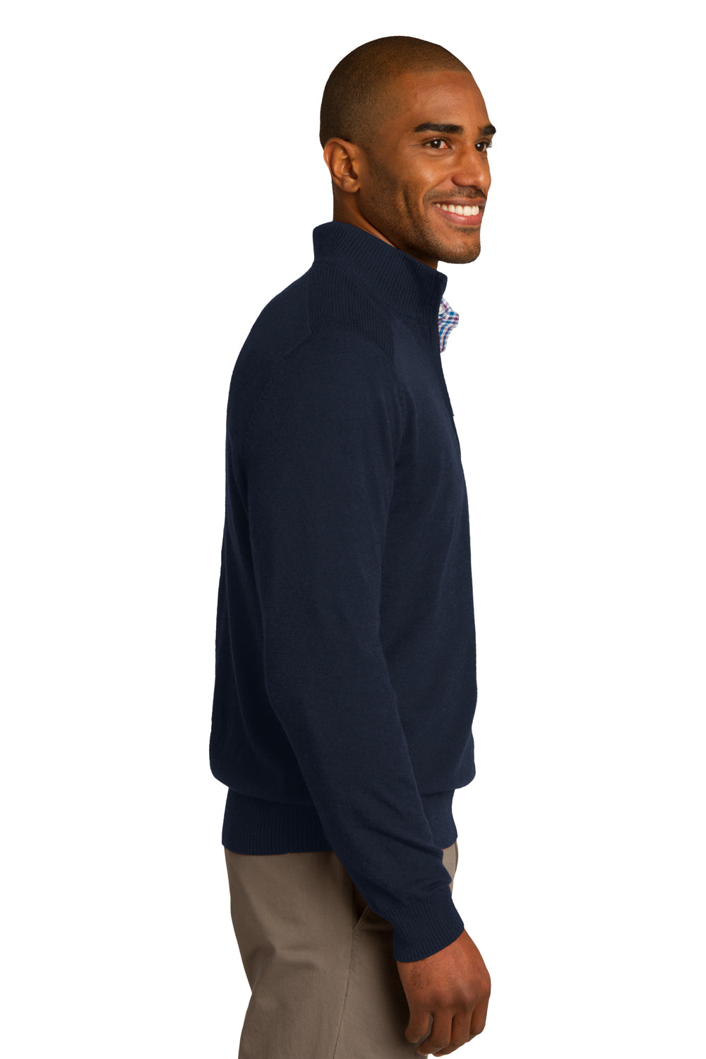Mens Long Sleeve 1/4 Zip Sweater - Navy Blue - Closeout